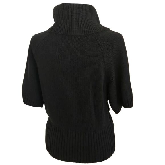 Elena Wang Womens Turtle Neck Bubble Knit Short Sleeve Sweater Black Medium - Picture 4 of 9